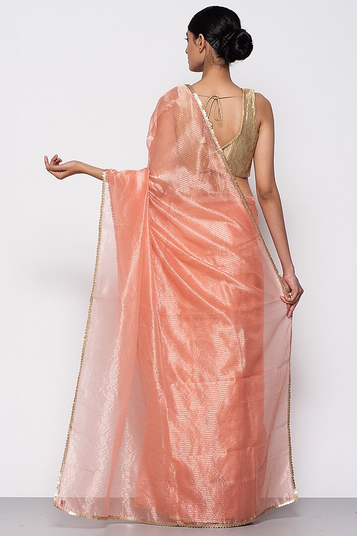 Peach Chanderi Silk Tissue Handwoven Festive Saree by THE WEAVES at Pernia's Pop Up Shop