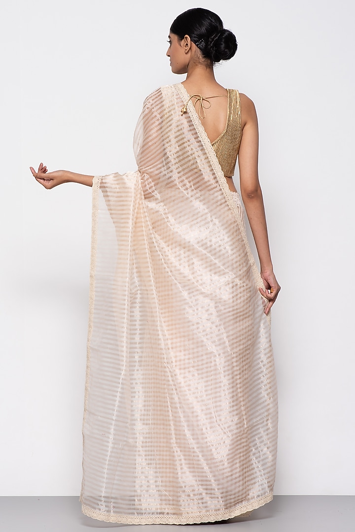 White Chanderi Silk Tissue Handwoven Festive Saree by THE WEAVES at Pernia's Pop Up Shop