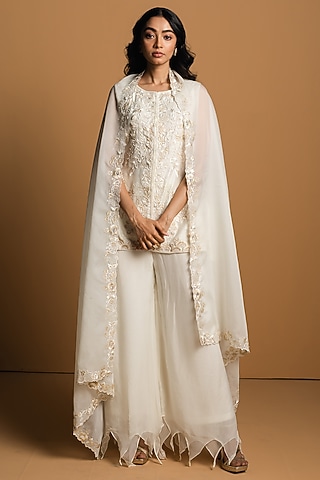 Ivory Organza Sharara Set by 28 Threads