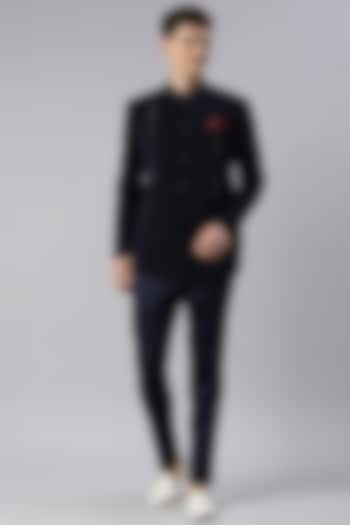 Navy Art Silk Embroidered Bandhgala Set by The Ethnic Co at Pernia's Pop Up Shop