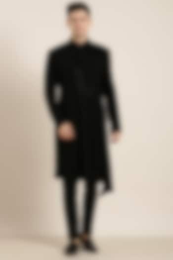 Black Art Silk Embroidered Draped Indowestern Set by The Ethnic Co at Pernia's Pop Up Shop