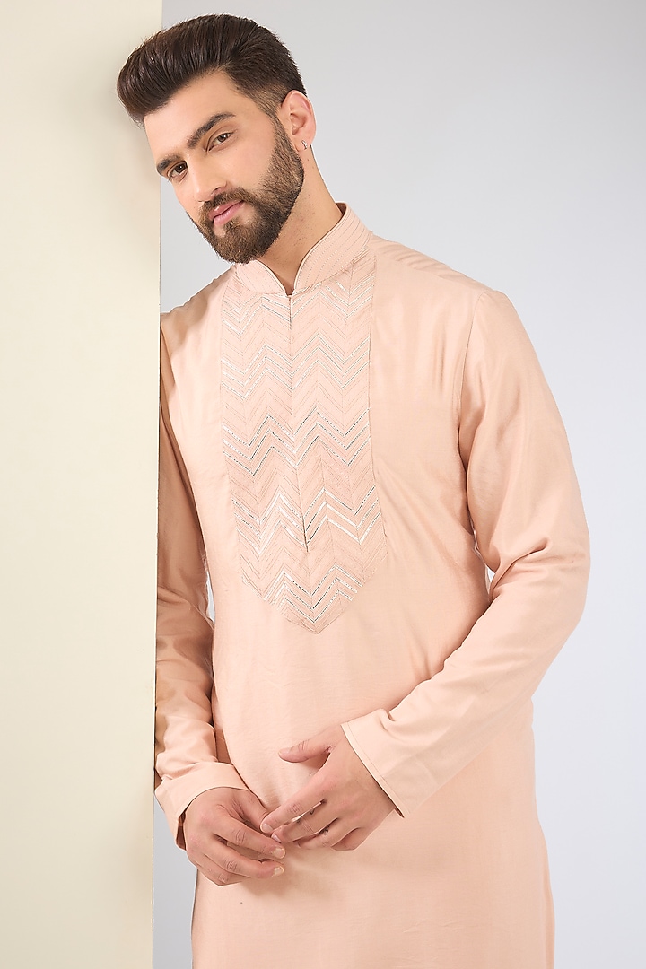 Blush Pink Silk Kurta Set by Tarun Tahiliani Men at Pernia's Pop Up Shop
