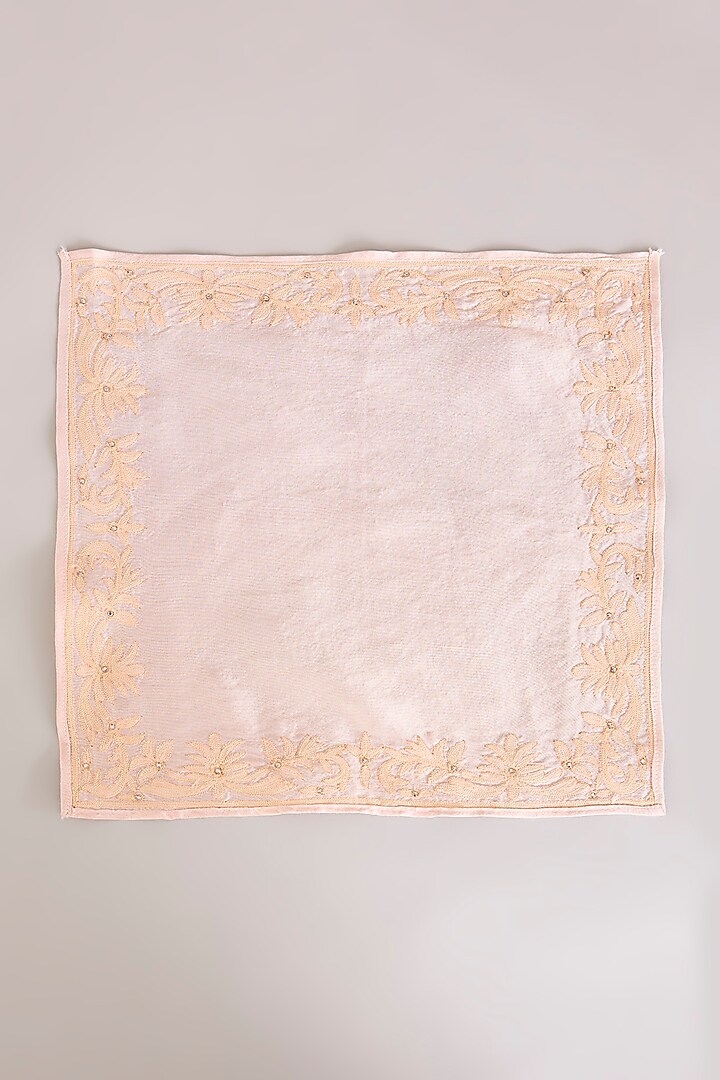 Salmon Pink Pure Silk Pocket Square by Tarun Tahiliani Men at Pernia's Pop Up Shop