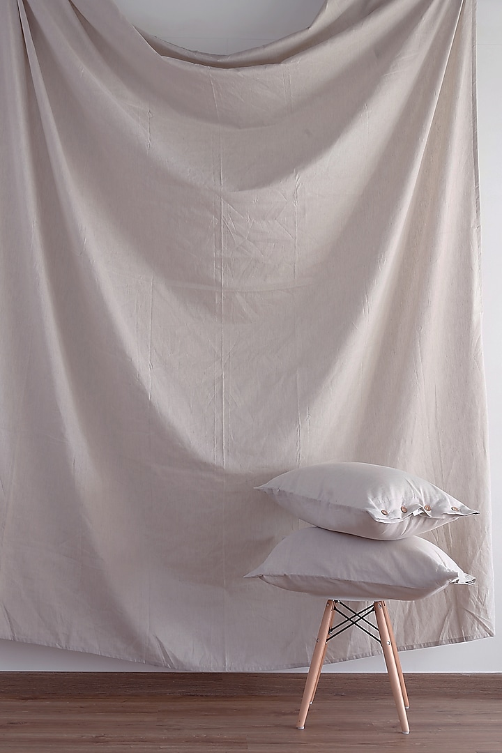 Beige Linen & Cotton Bedsheet Set by Thoppia at Pernia's Pop Up Shop