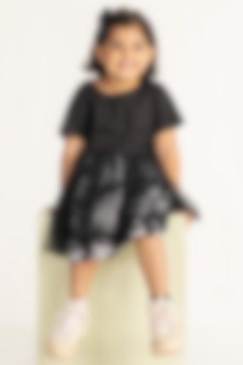 Black Floral Printed Dress For Girls by Three Kidswear
