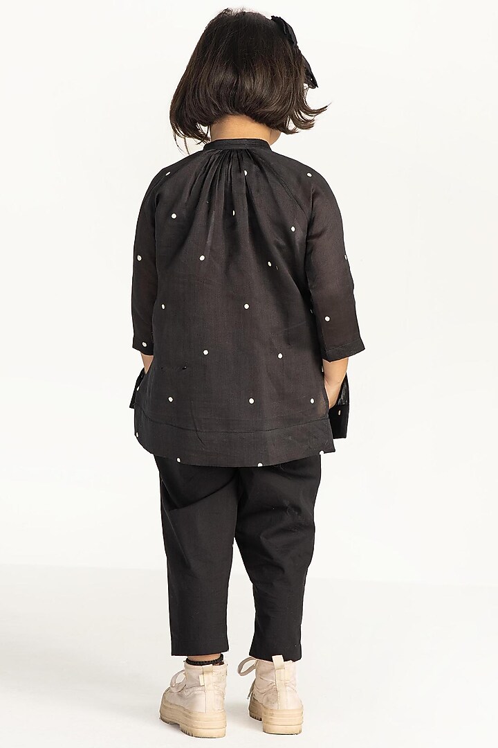 Black Applique Striped Pants For Girls by Three Kidswear at Pernia's Pop Up Shop