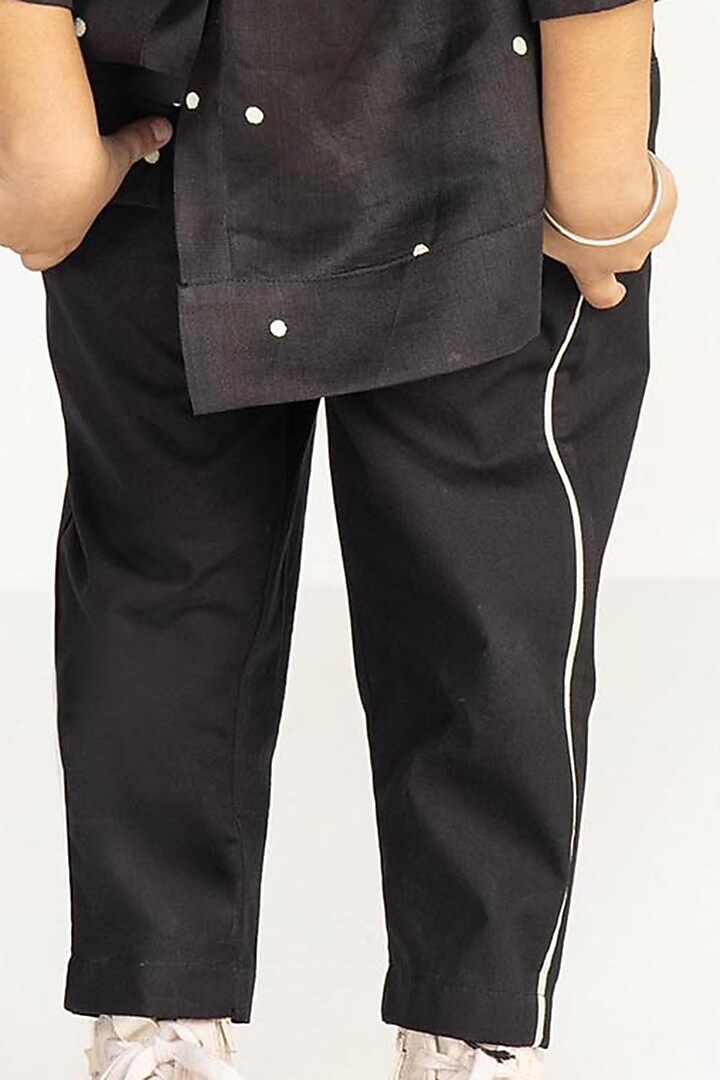 Black Applique Striped Pants For Girls by Three Kidswear at Pernia's Pop Up Shop