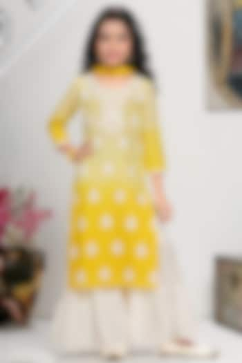 Yellow Cotton Mulmul Sharara Set For Girls by TIAARNA at Pernia's Pop Up Shop