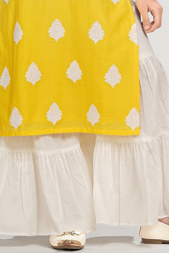 Yellow Cotton Mulmul Sharara Set For Girls by TIAARNA at Pernia's Pop Up Shop
