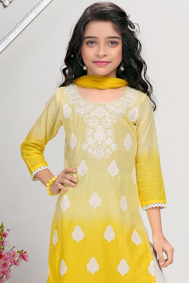 Yellow Cotton Mulmul Sharara Set For Girls by TIAARNA at Pernia's Pop Up Shop