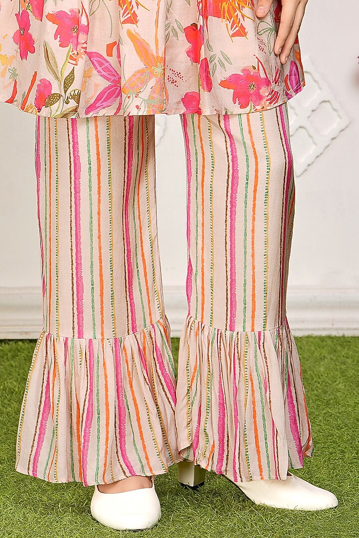 Peach Muslin Printed Sharara Set For Girls by TIAARNA at Pernia's Pop Up Shop