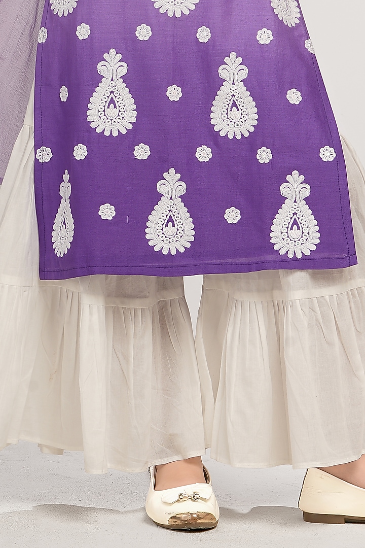 Purple Cotton Mulmul Sharara Set For Girls by TIAARNA at Pernia's Pop Up Shop