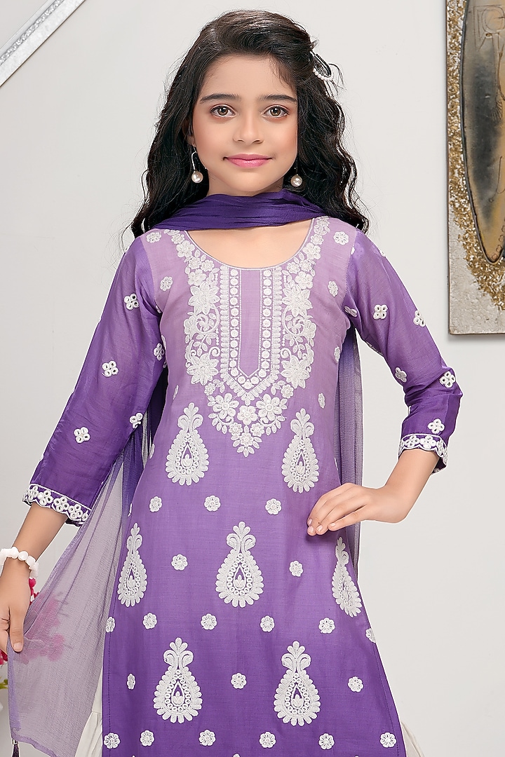 Purple Cotton Mulmul Sharara Set For Girls by TIAARNA at Pernia's Pop Up Shop