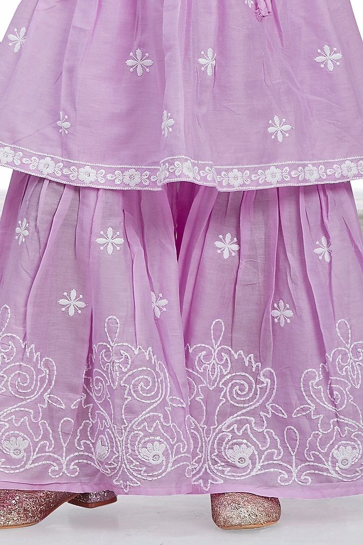 Lilac Cotton Mulmul Thread Embroidered Sharara Set For Girls by TIAARNA at Pernia's Pop Up Shop