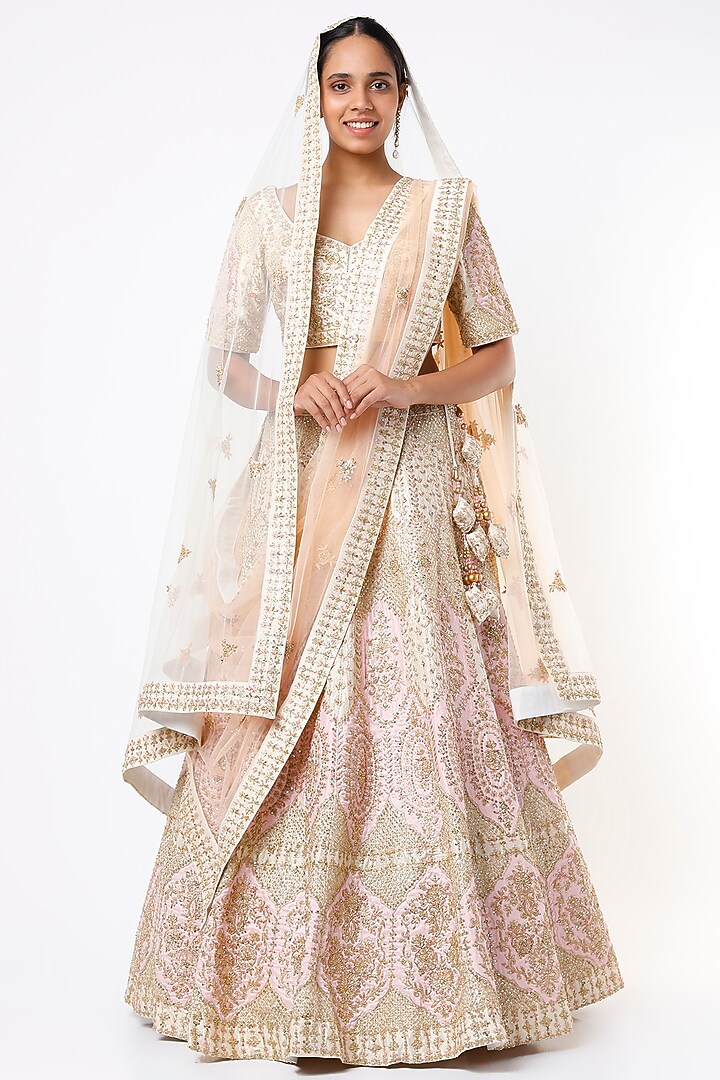 Cream Raw Silk Embroidered Wedding Lehenga Set by Angad Singh at Pernia's Pop Up Shop