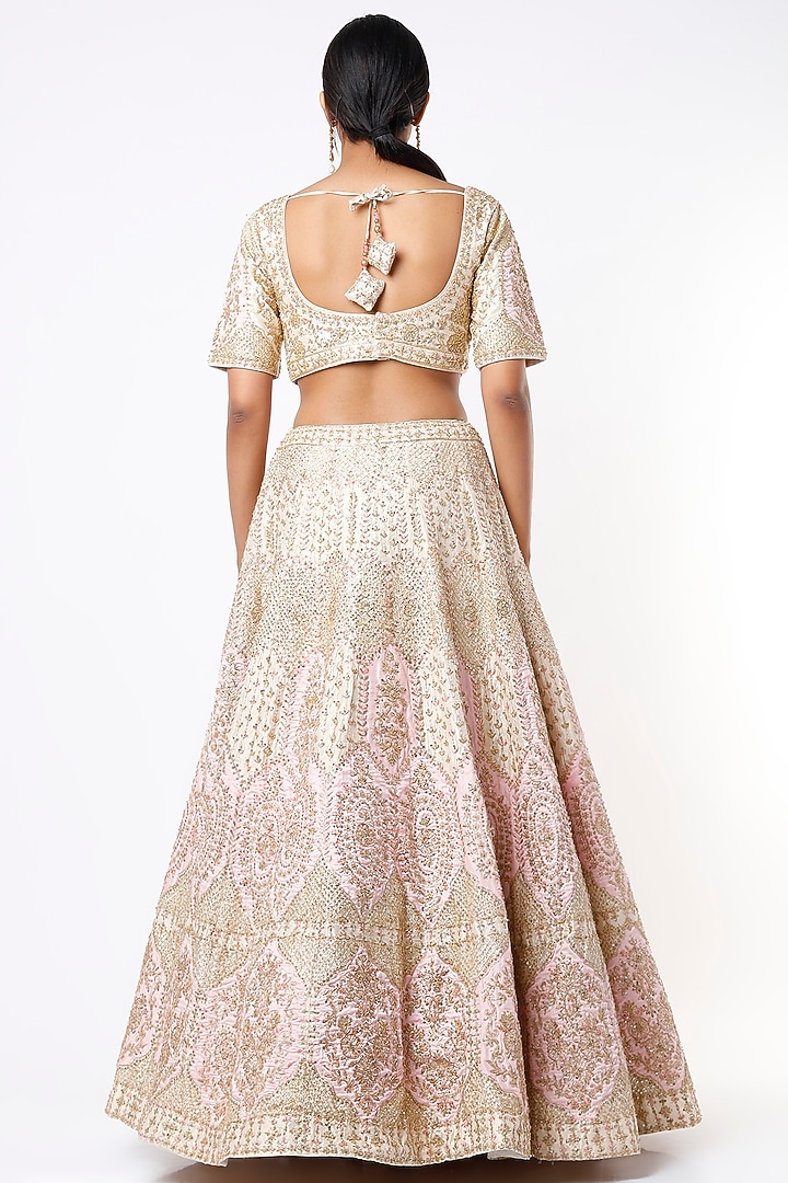 Cream Raw Silk Embroidered Wedding Lehenga Set by Angad Singh at Pernia's Pop Up Shop