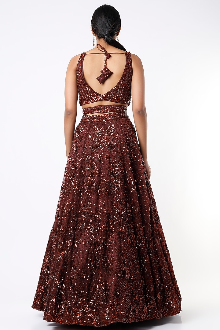 Burgundy Organza Embroidered Bridal Lehenga Set by Angad Singh at Pernia's Pop Up Shop