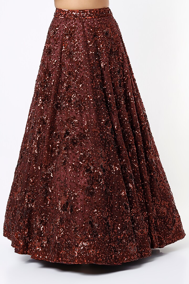 Burgundy Organza Embroidered Bridal Lehenga Set by Angad Singh at Pernia's Pop Up Shop