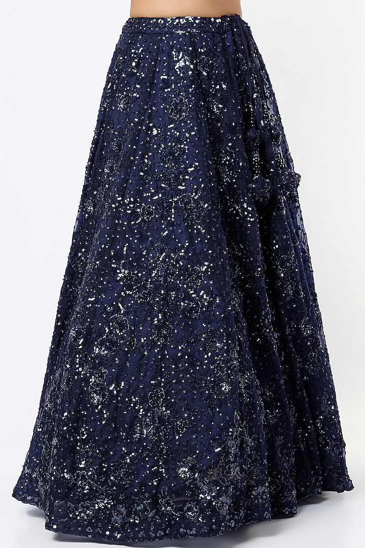 Navy Blue Organza Embroidered Bridal Lehenga Set by Angad Singh at Pernia's Pop Up Shop