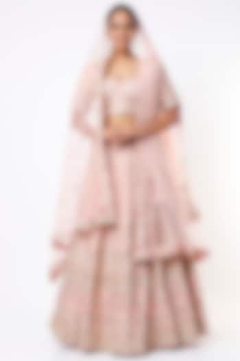Peach Raw Silk Embroidered Wedding Lehenga Set by Angad Singh at Pernia's Pop Up Shop