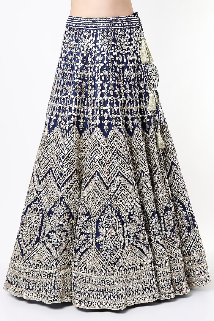 Navy Blue Net Embroidered Wedding Lehenga Set by Angad Singh at Pernia's Pop Up Shop