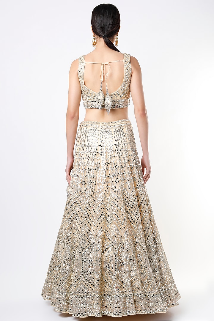 Beige Net Embroidered Wedding Lehenga Set by Angad Singh at Pernia's Pop Up Shop