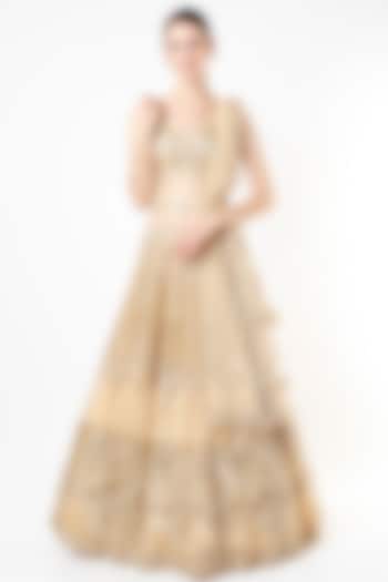 Gold Organza Embroidered Bridal Lehenga Set by Angad Singh at Pernia's Pop Up Shop