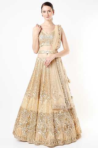 Gold Organza Embroidered Lehenga Set by Angad Singh