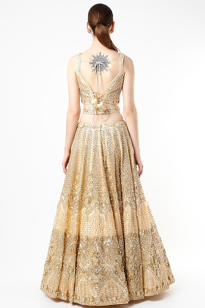 Gold Organza Embroidered Bridal Lehenga Set by Angad Singh at Pernia's Pop Up Shop