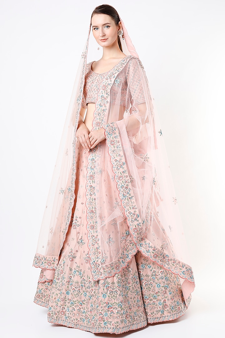 Blush Pink Raw Silk Embroidered Lehenga Set  by Angad Singh