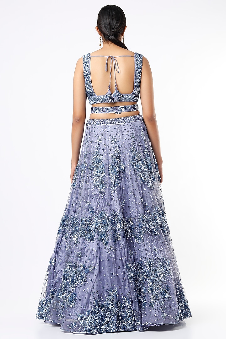 Pale Iris Organza Embroidered Wedding Lehenga Set by Angad Singh at Pernia's Pop Up Shop