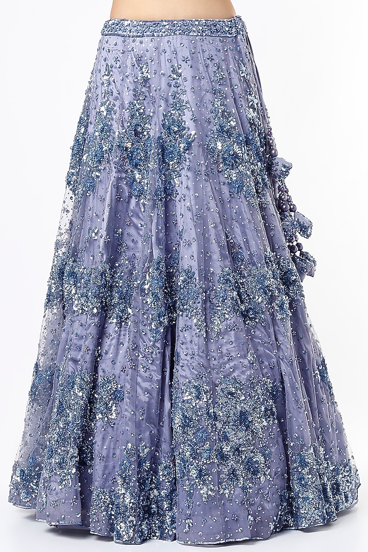 Pale Iris Organza Embroidered Wedding Lehenga Set by Angad Singh at Pernia's Pop Up Shop