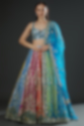Multi-Colored Silk Embroidered Lehenga Set by Angad Singh