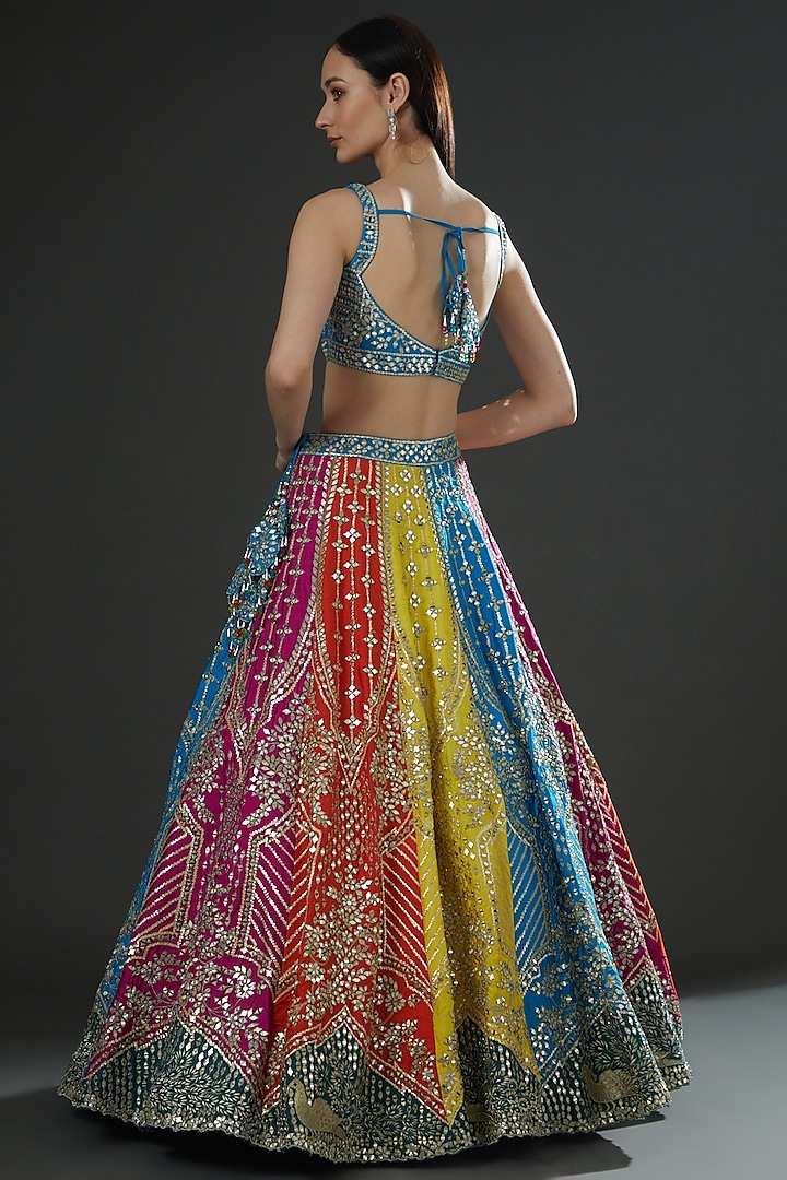 Multi-Colored Silk Embroidered Wedding Lehenga Set by Angad Singh at Pernia's Pop Up Shop