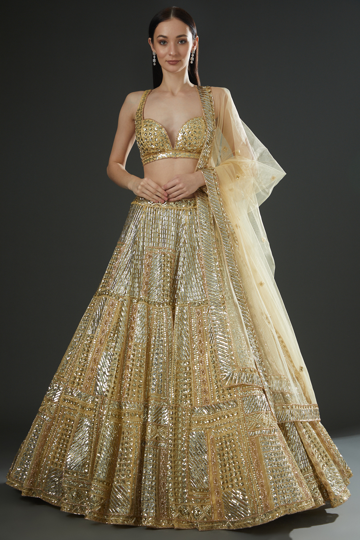 Yellow Organza Embroidered Lehenga Set by Angad Singh