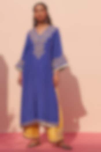 Blue Silk Zardosi Embroidered Choga Set by Angad Singh at Pernia's Pop Up Shop