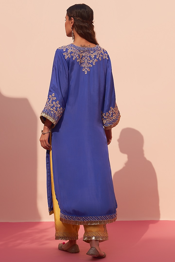 Blue Silk Zardosi Embroidered Choga Set by Angad Singh at Pernia's Pop Up Shop
