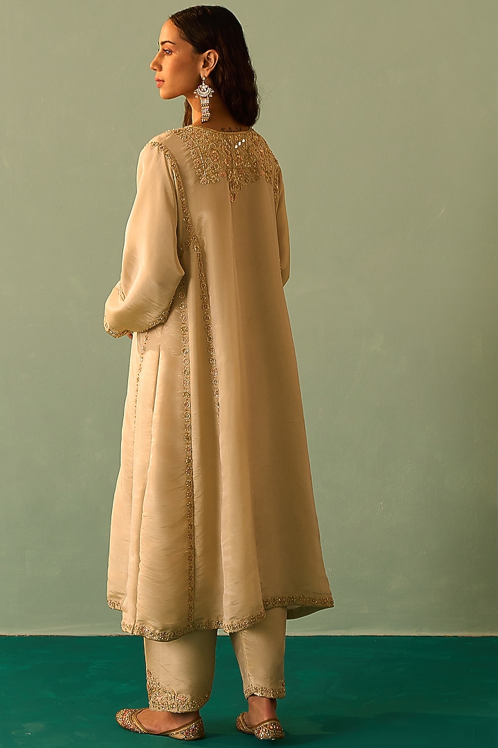 Gold Tissue Embroidered Choga Set by Angad Singh at Pernia's Pop Up Shop