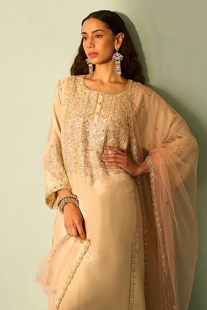 Gold Tissue Embroidered Choga Set by Angad Singh at Pernia's Pop Up Shop