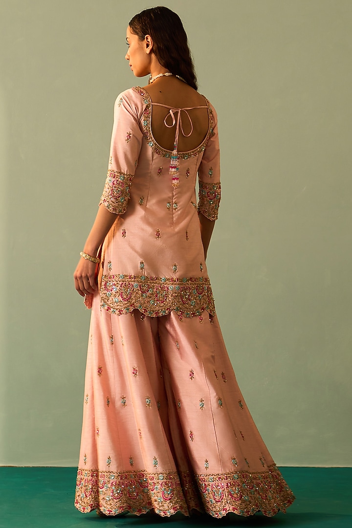 Pink Silk Embroidered Bridal Sharara Set by Angad Singh at Pernia's Pop Up Shop