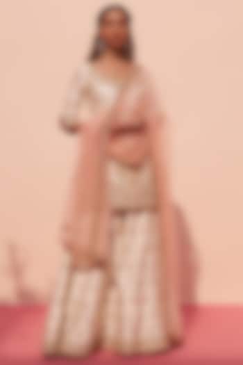 Ivory Silk Embroidered Bridal Sharara Set by Angad Singh at Pernia's Pop Up Shop