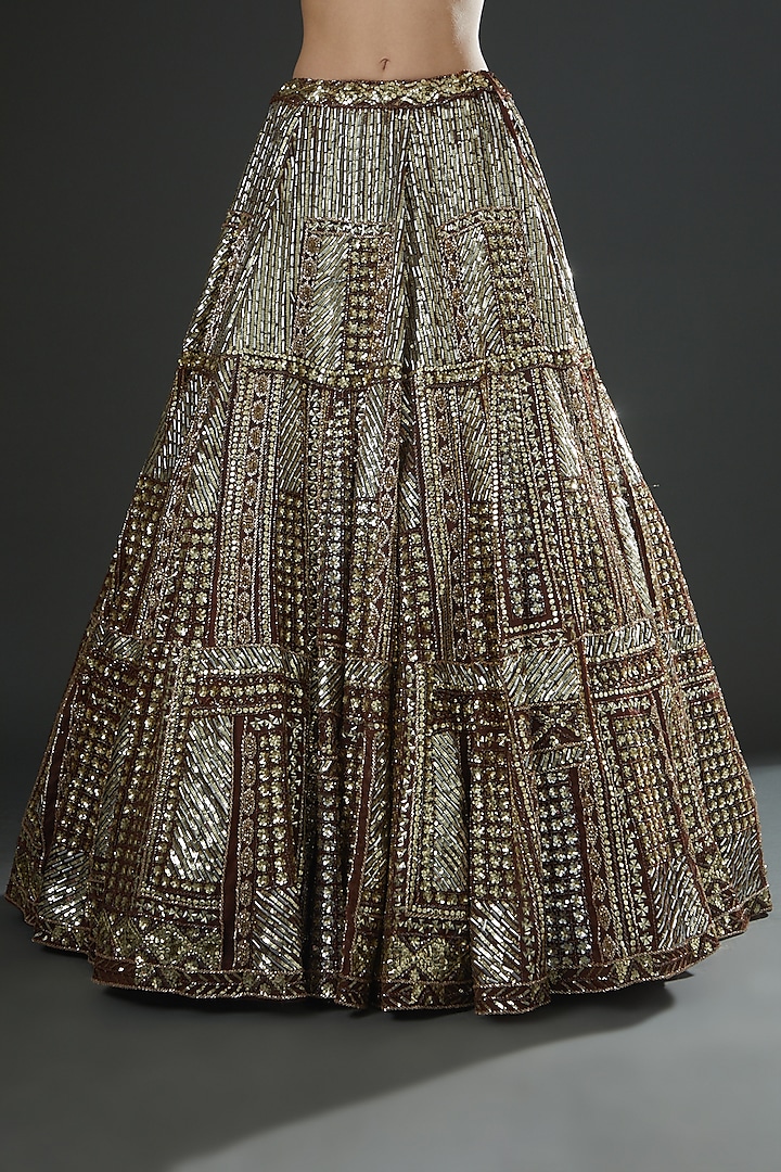Brown Silk Hand Embroidered Bridal Lehenga Set by Angad Singh at Pernia's Pop Up Shop