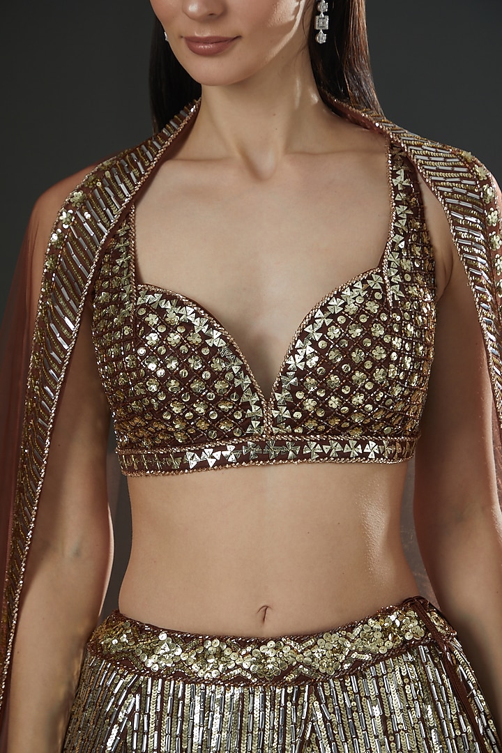 Brown Silk Hand Embroidered Bridal Lehenga Set by Angad Singh at Pernia's Pop Up Shop