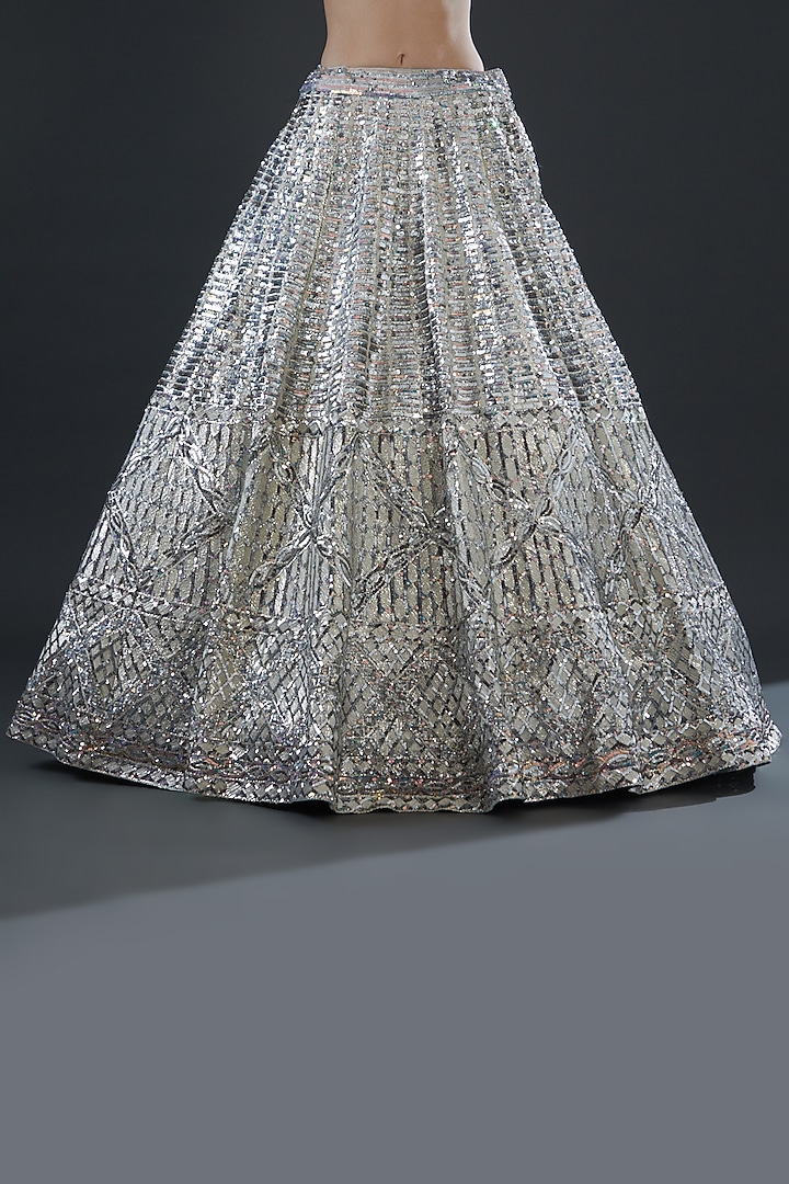 Steel Grey Net Embroidered Bridal Lehenga Set by Angad Singh at Pernia's Pop Up Shop