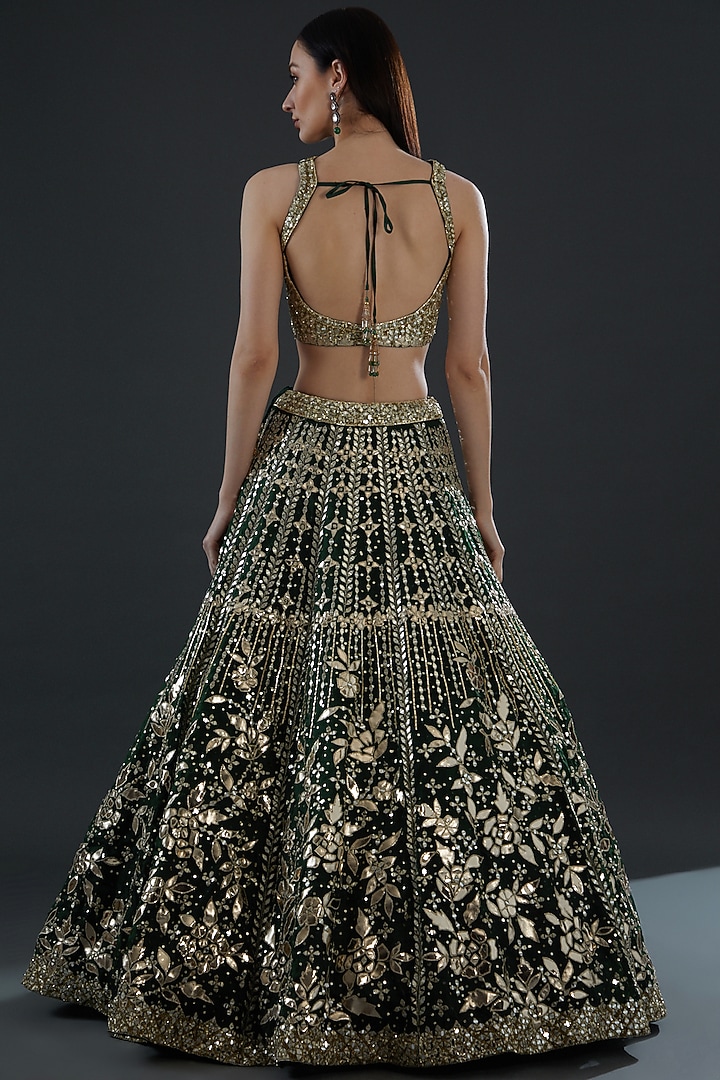 Emerald Green Organza Embroidered Bridal Lehenga Set by Angad Singh at Pernia's Pop Up Shop