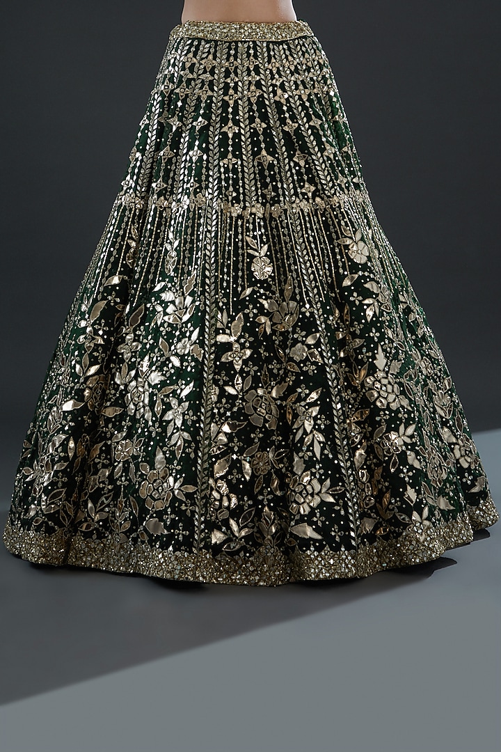 Emerald Green Organza Embroidered Bridal Lehenga Set by Angad Singh at Pernia's Pop Up Shop