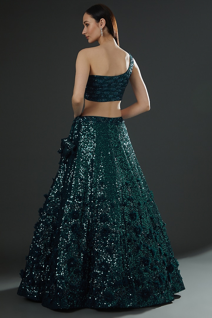 Green Silk Hand Embroidered Wedding Lehenga Set by Angad Singh at Pernia's Pop Up Shop
