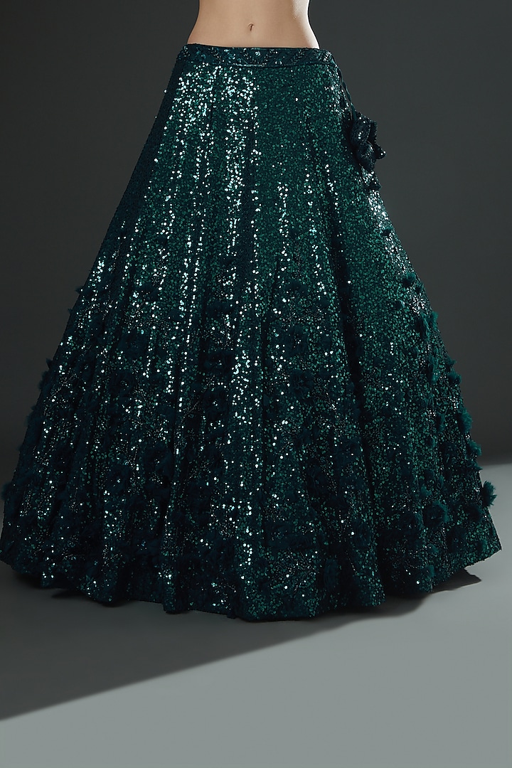 Green Silk Hand Embroidered Wedding Lehenga Set by Angad Singh at Pernia's Pop Up Shop