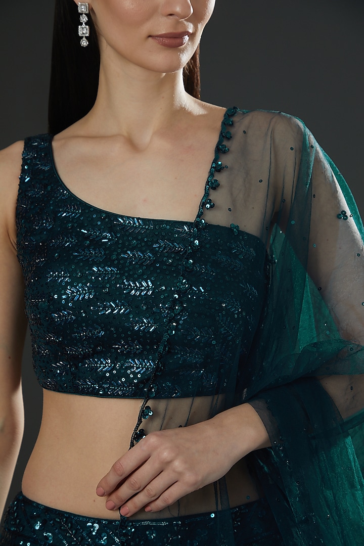 Green Silk Hand Embroidered Wedding Lehenga Set by Angad Singh at Pernia's Pop Up Shop