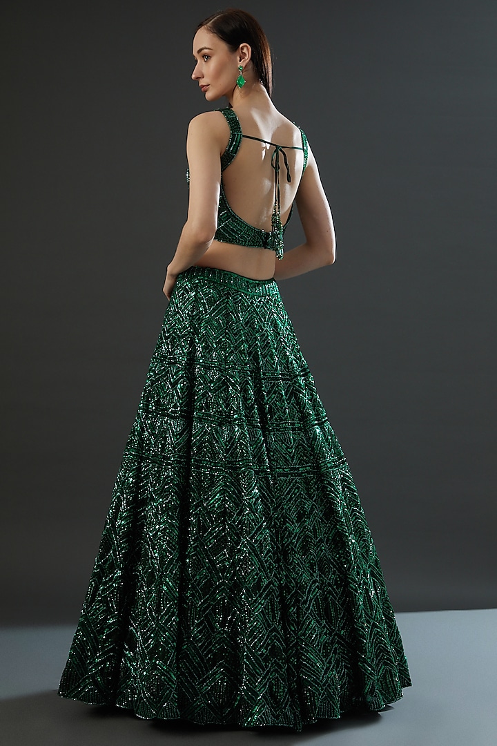 Buy Tonal Emerald Green Lehenga Set by Designer ANGAD SINGH Online